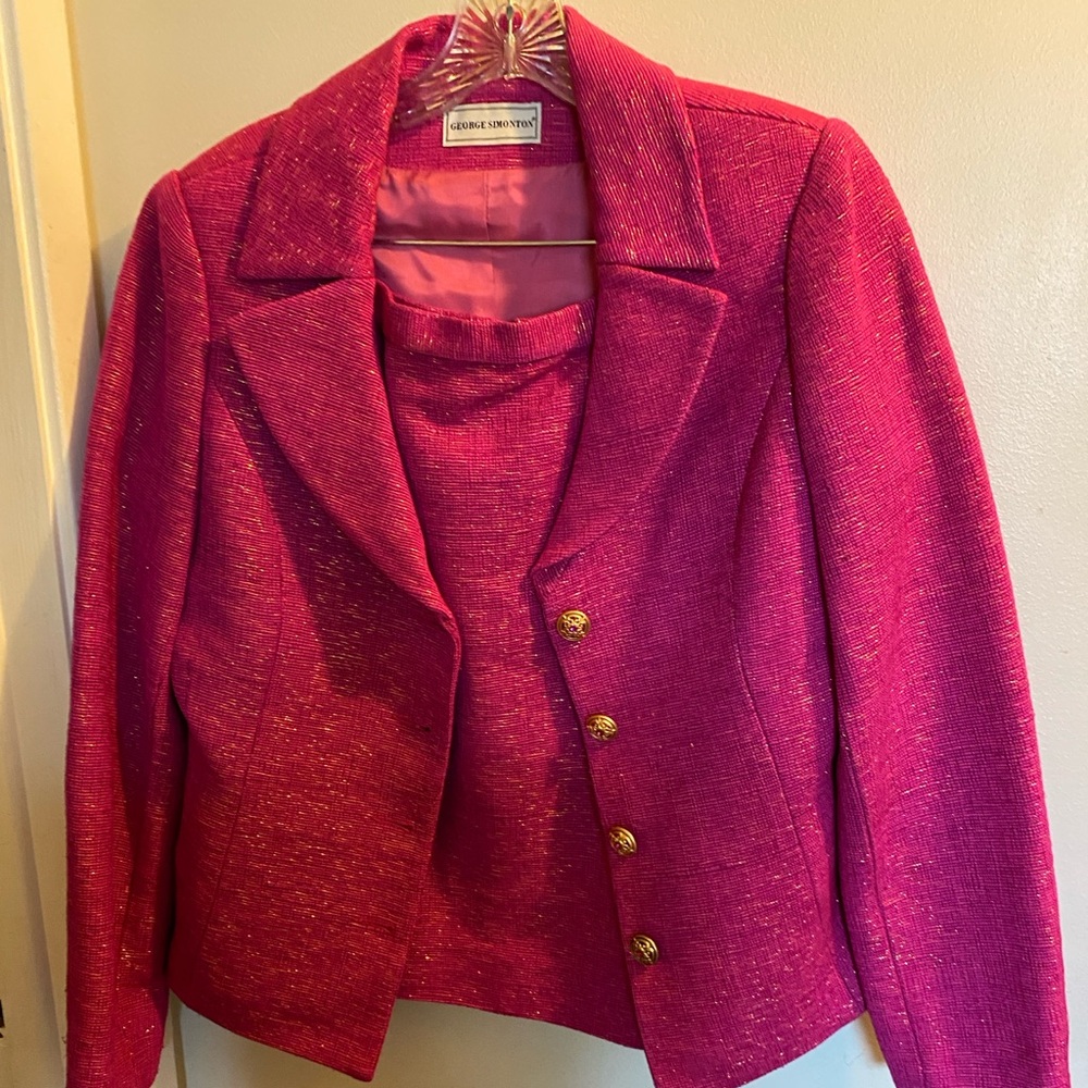 George Simonton hot pink with gold threading jacket and skirt